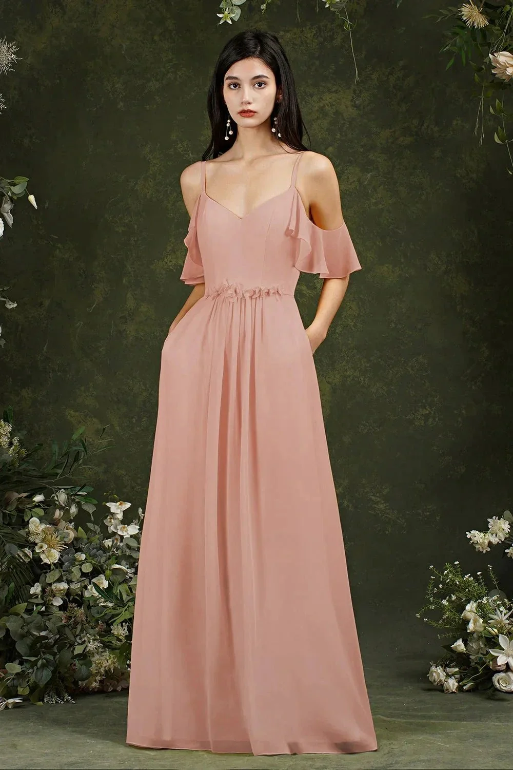 Ruffles Aline Spaghetti Strapes Tulle Long Prom Dress - Image 5