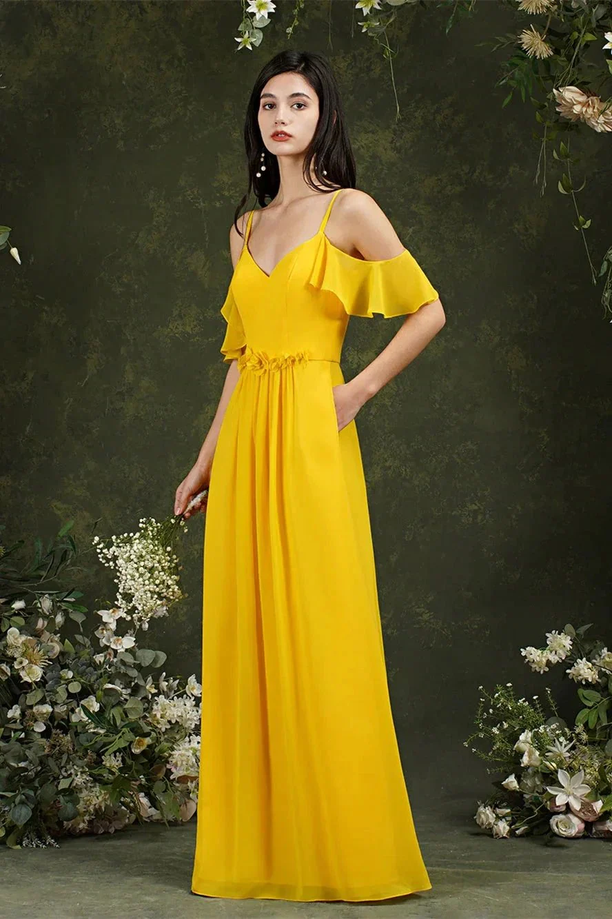 Ruffles Aline Spaghetti Strapes Tulle Long Prom Dress - Image 7