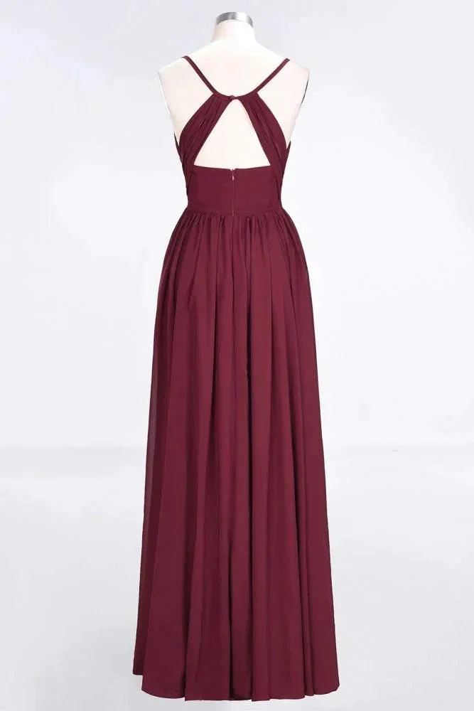Ruffles Chiffon Spaghetti-Straps V-Neck Sleeveless Floor-Length Bridesmaid Dress - Image 2