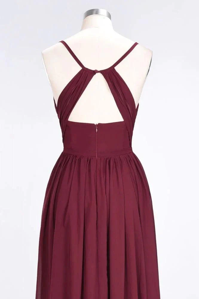 Ruffles Chiffon Spaghetti-Straps V-Neck Sleeveless Floor-Length Bridesmaid Dress - Image 6