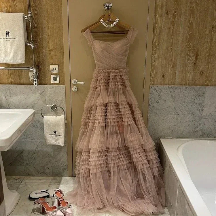 Ruffles Evening Dress Tiered A-Line gown Tulle prom dress Sexy dress Custom made dress Y4665 - Image 2