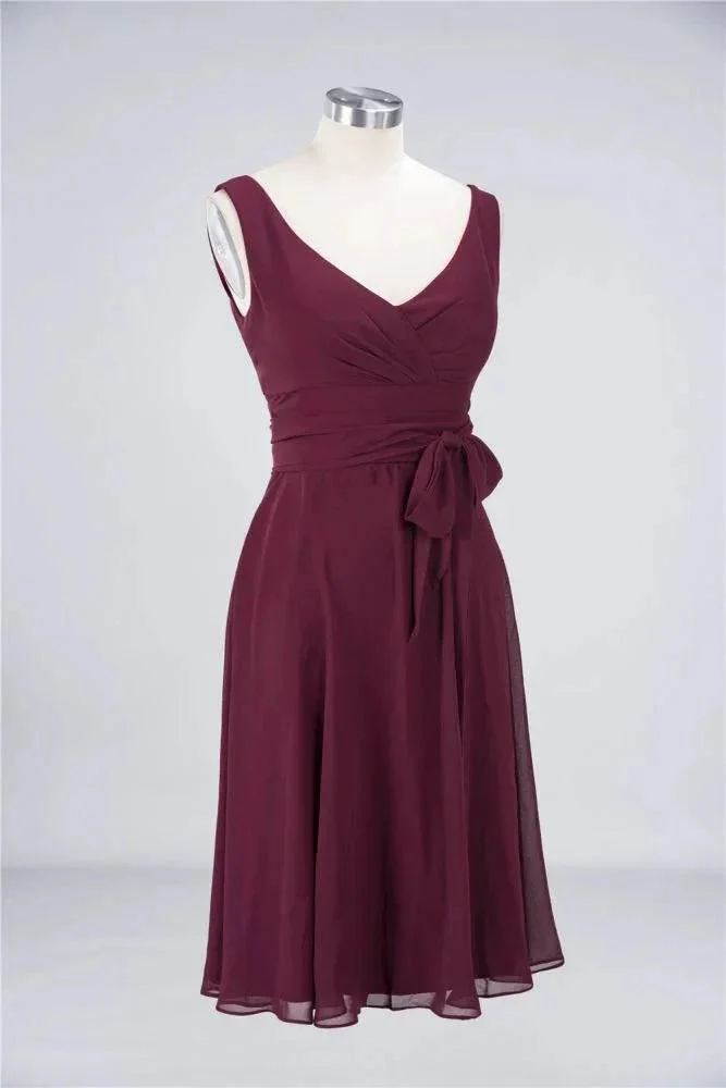 Ruffles Knee-Length Bridesmaid Dress Sleeveless V-Neck Mini Cocktail Party Dress - Image 2