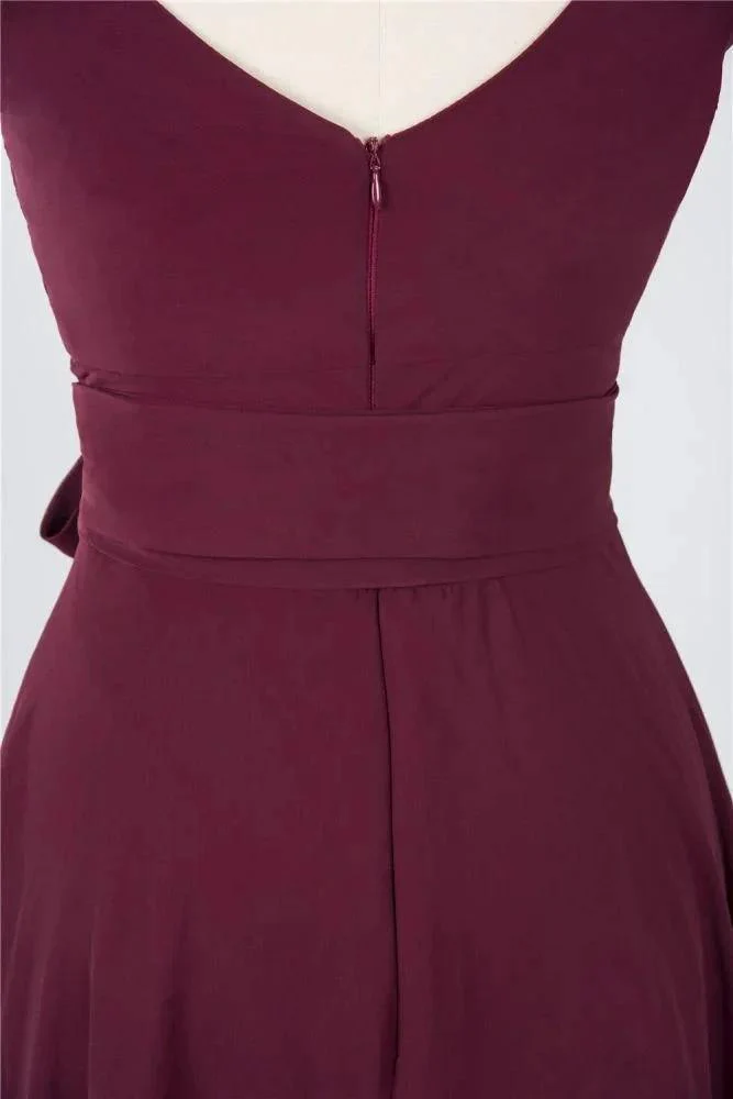 Ruffles Knee-Length Bridesmaid Dress Sleeveless V-Neck Mini Cocktail Party Dress - Image 4