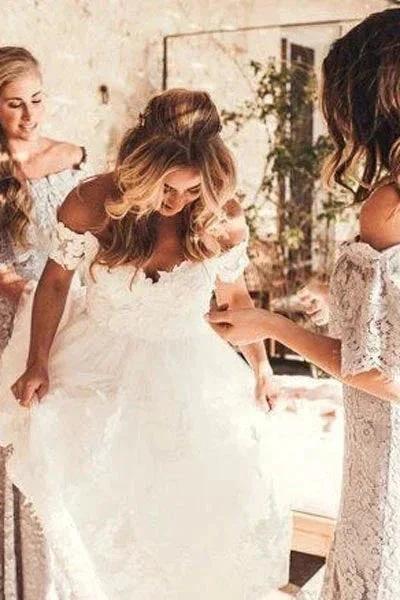 Rustic Ivory Lace Wedding Dresses Off the Shoulder Beach Wedding Dresses,MW490 - Image 3