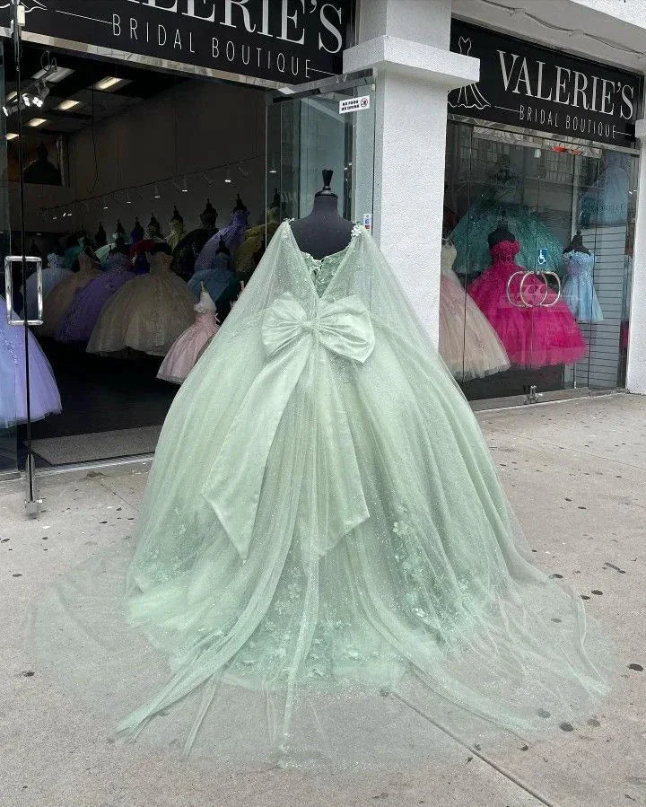 Sage Green Ball Gown with Appliques,Sweet 16 Dress,Quinceanera Dress Y2319 - Image 2