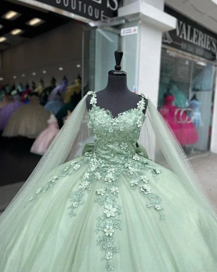 Sage Green Ball Gown with Appliques,Sweet 16 Dress,Quinceanera Dress Y2319 - Image 3