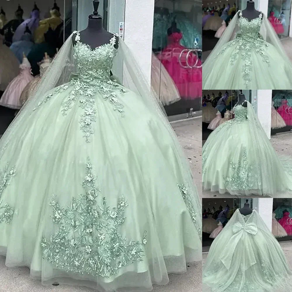 Sage Green Ball Gown with Appliques,Sweet 16 Dress,Quinceanera Dress Y2319 - Image 4