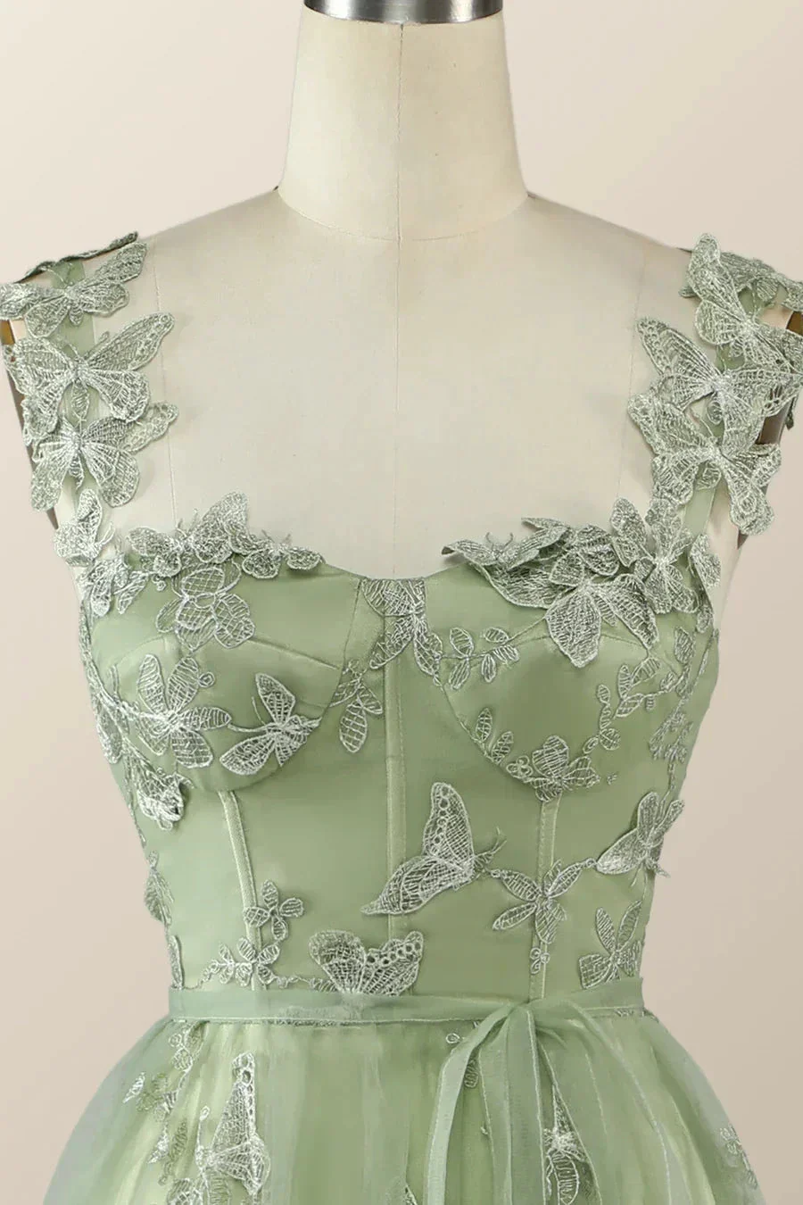 Sage Green Butterfly A-line Long Formal Dress Evening Dress  Y2801 - Image 3