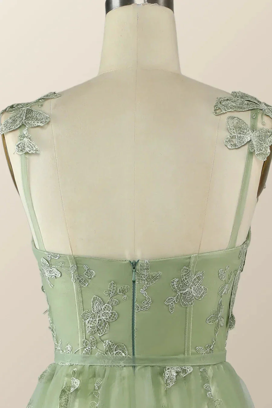 Sage Green Butterfly A-line Long Formal Dress Evening Dress  Y2801 - Image 4