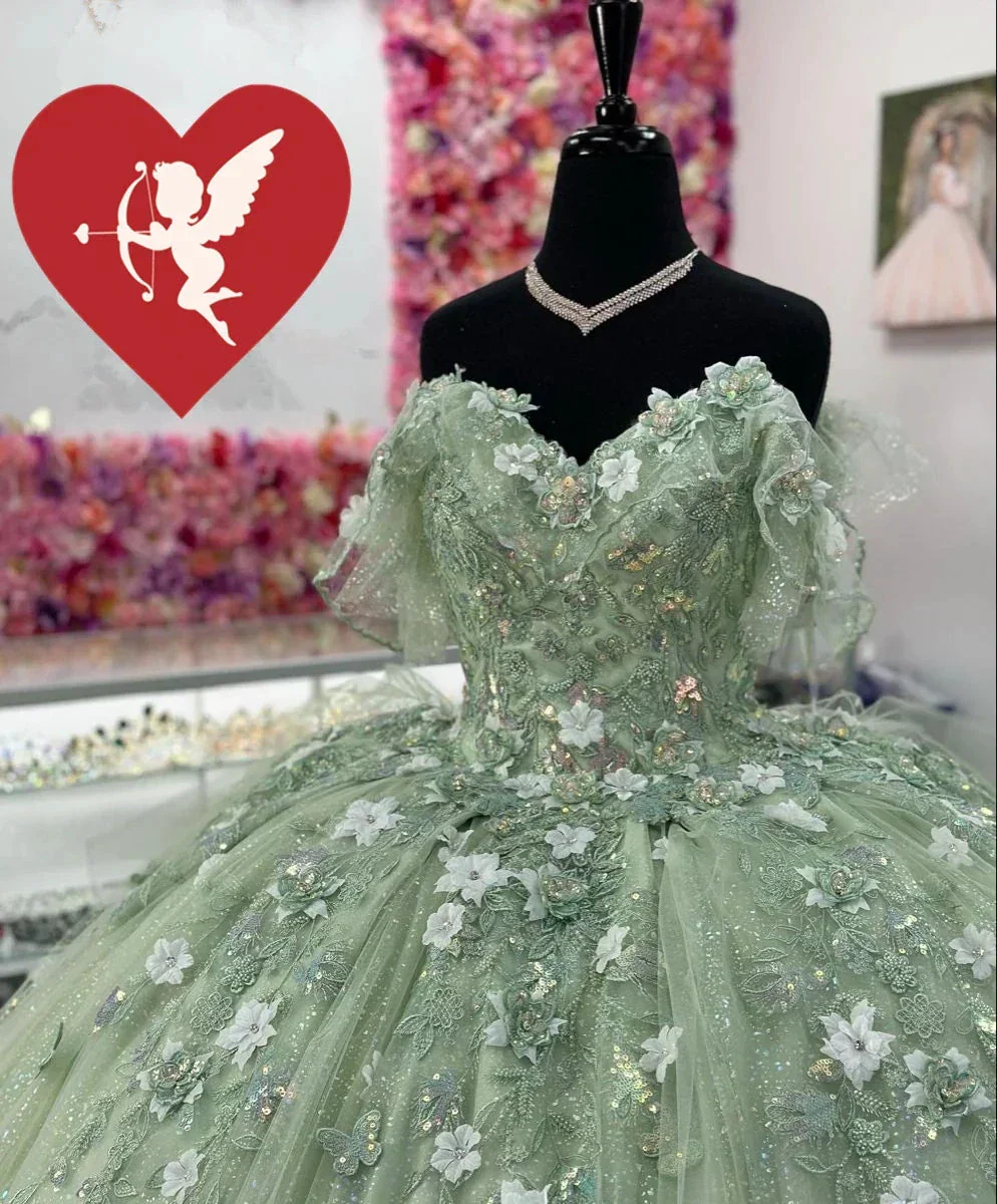Sage Green Quinceanera Dresses With 3D Flowers Sweet 15 Birthday Ball Gown Y2614 - Image 2