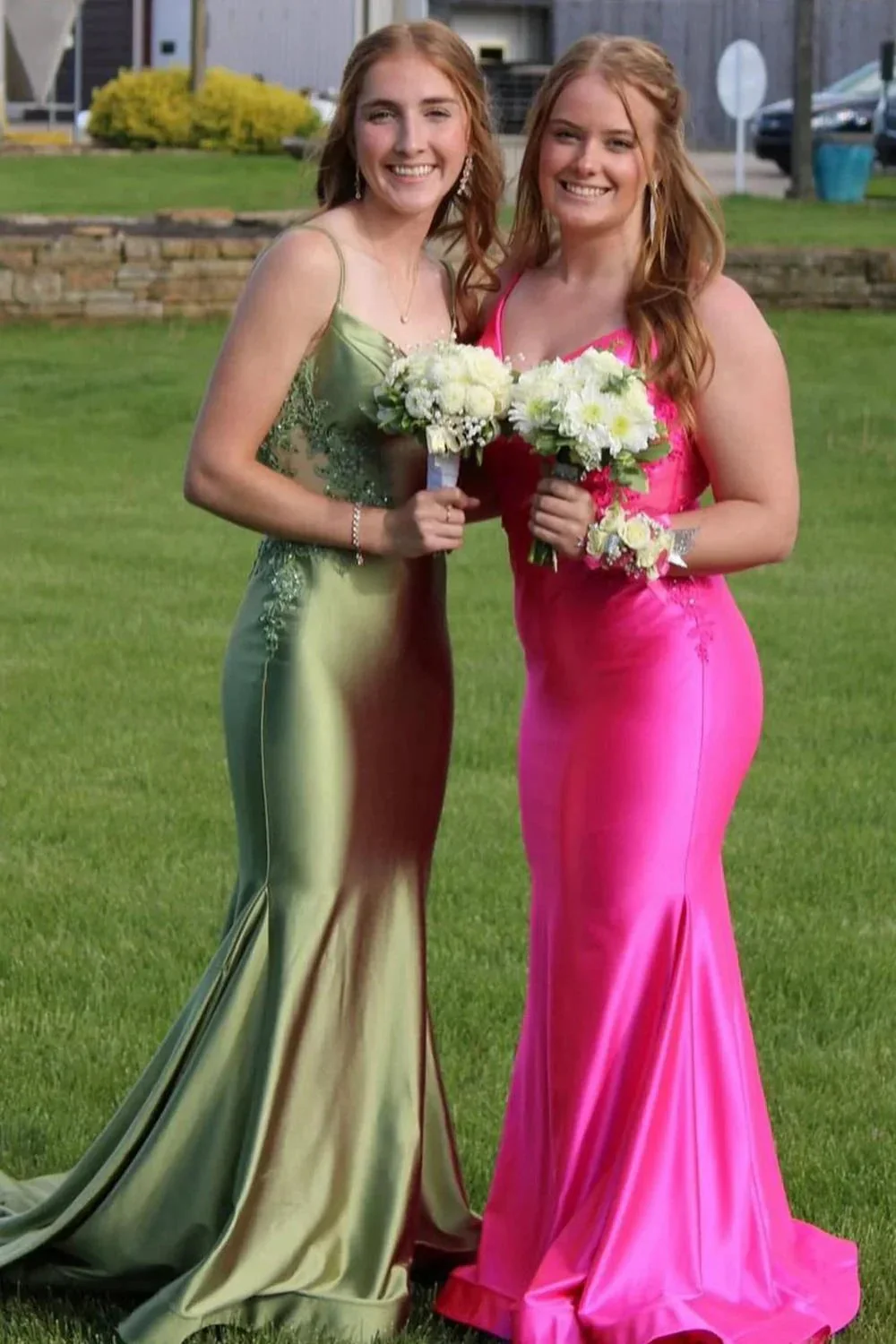 Sage Green Spaghetti Strap Backless Trumpet Long Gown - Image 2