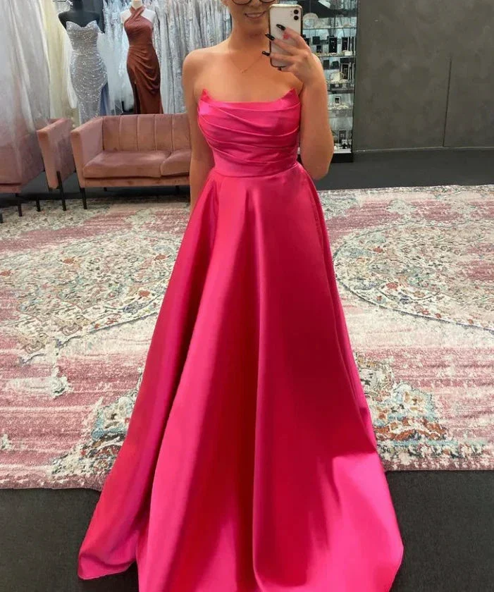 Sage Green Strapless Satin Pleated A-line Long Prom Dress Evening Gown Y7905 - Image 3
