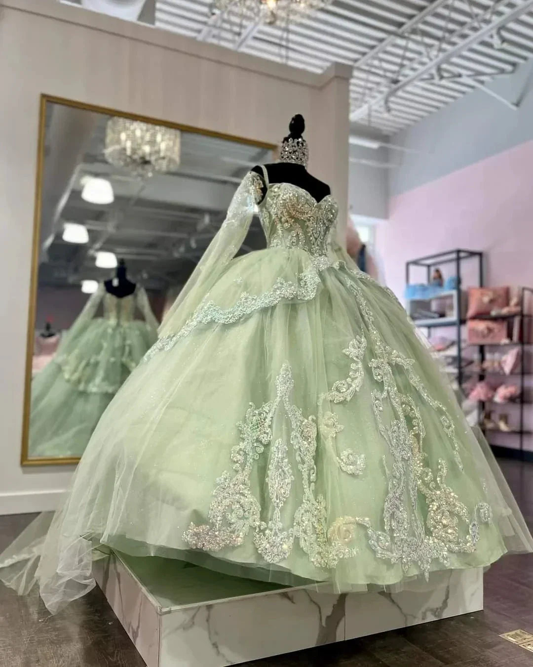 Sage Green Tulle Ball Gown,Sweet 16 Dress,Princess Dress  Y2251 - Image 2