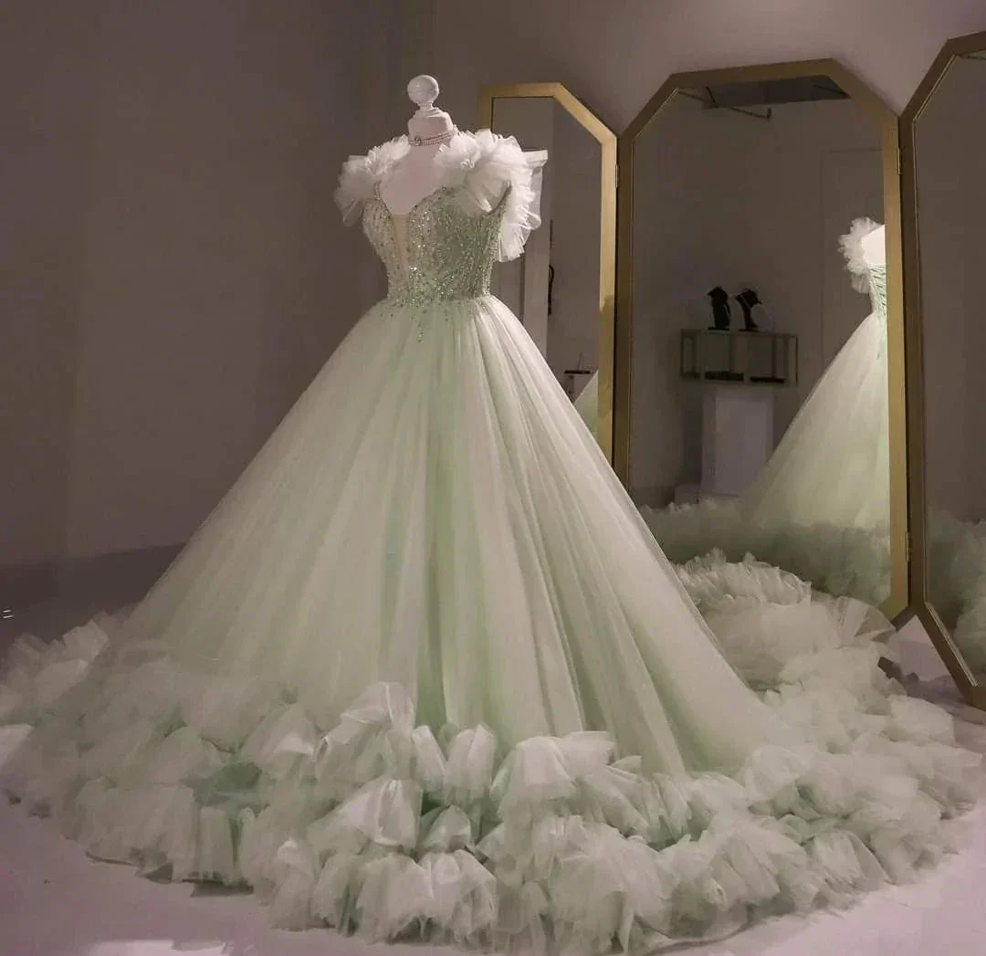 Sage Green Tulle Ball Gown , Sweet 16 Dress, Sage Green Quinceanera Dress  Y2335 - Image 2