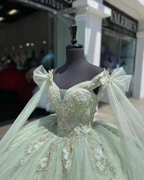 Sage Green Tulle Quinceanera Dress,Ball Gown,Sweet 16 Dress Y5387 - Image 2