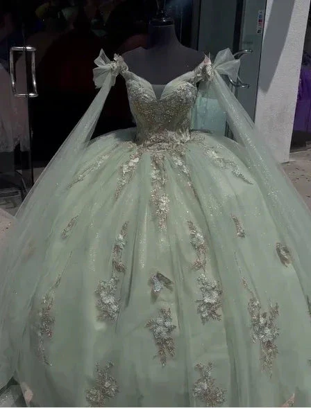 Sage Green Tulle Quinceanera Dress,Ball Gown,Sweet 16 Dress Y5387 - Image 3