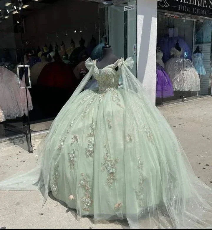 Sage Green Tulle Quinceanera Dress,Ball Gown,Sweet 16 Dress Y5387 - Image 4