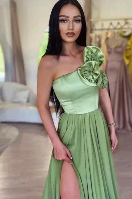 Sage One-Shoulder High Split Prom Dress With Court Train - Image 2