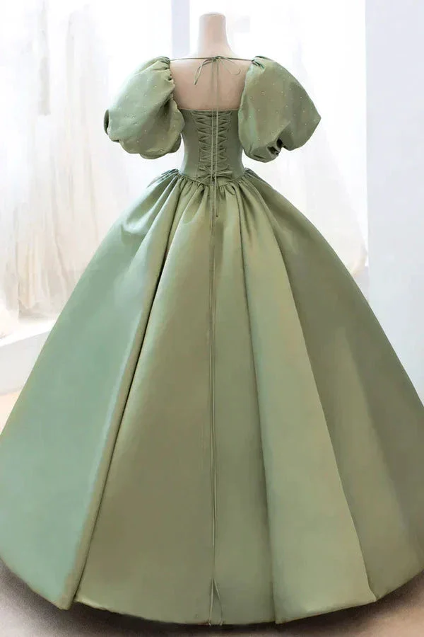 Satin Ball Gown Long Prom Dress Short Sleeves Evening Dress Y4313 - Image 2