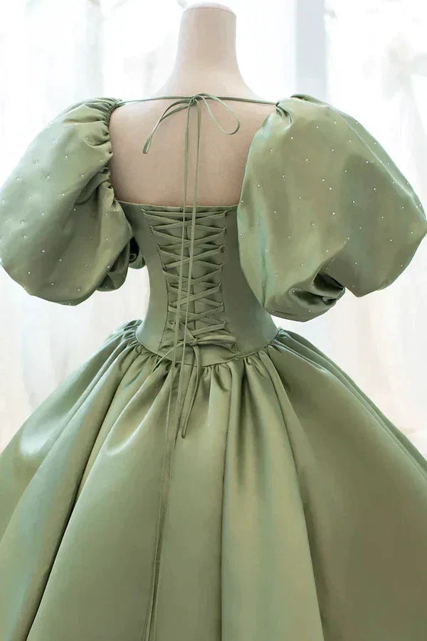 Satin Ball Gown Long Prom Dress Short Sleeves Evening Dress Y4313 - Image 4