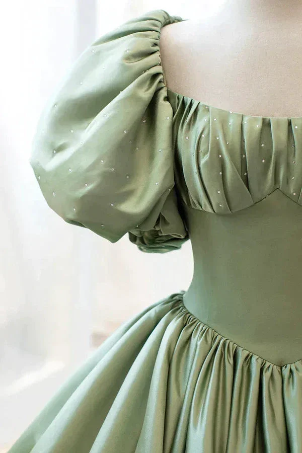 Satin Ball Gown Long Prom Dress Short Sleeves Evening Dress Y4313 - Image 5