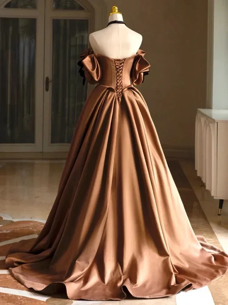 Satin Bridal Dress,Off Shoulder Wedding Dress, Vintage Wedding Dress Y4963 - Image 2