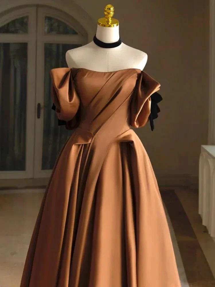 Satin Bridal Dress,Off Shoulder Wedding Dress, Vintage Wedding Dress Y4963 - Image 3