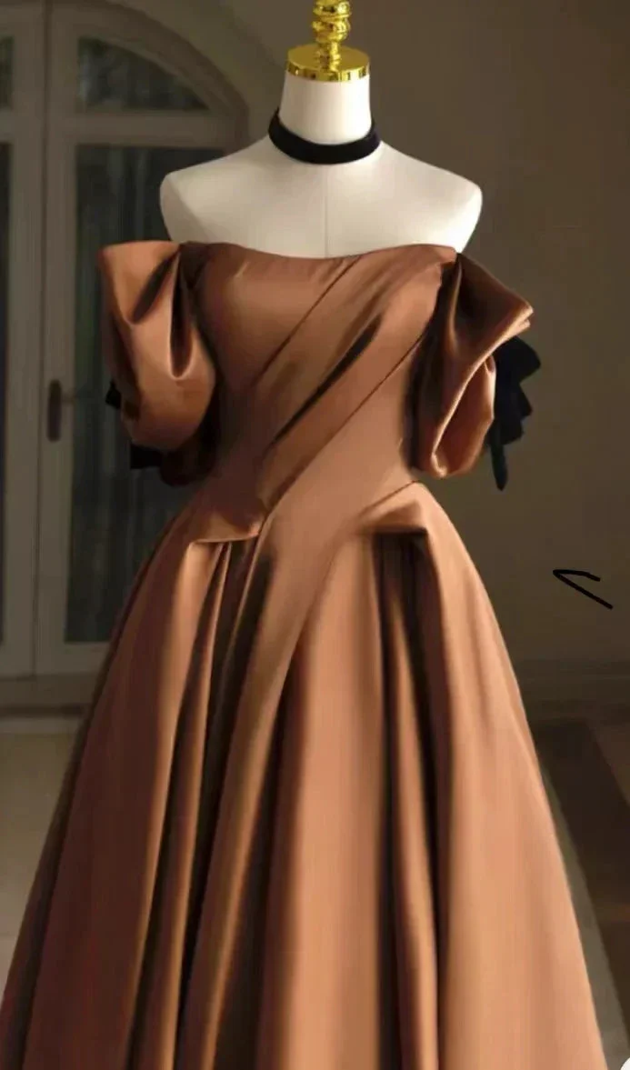 Satin Bridal Dress,Off Shoulder Wedding Dress, Vintage Wedding Dress Y4963 - Image 4