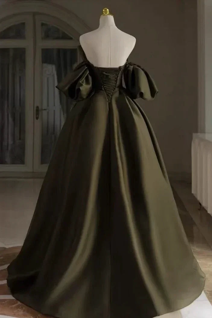 Satin Bridal Dress,Unique Wedding Dress,Army Green Bridal Dress Y6813 - Image 2