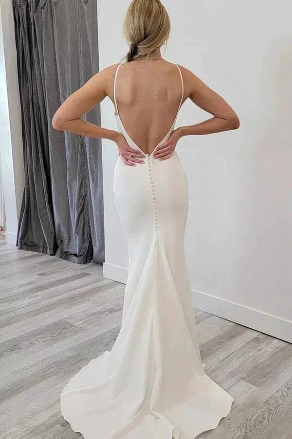 Satin Mermaid Open Back Beach Wedding Dresses Simple Bridal Gowns  WD654 - Image 2