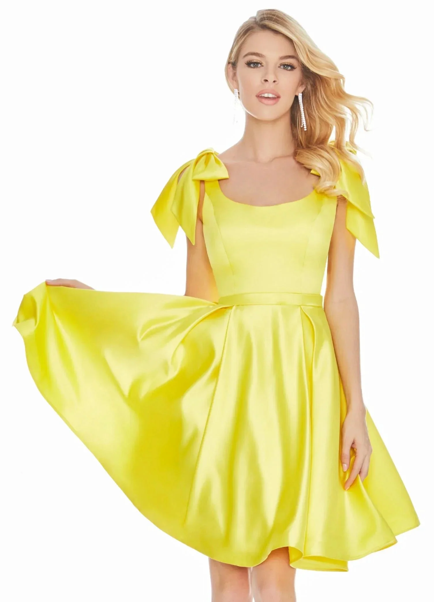 Satin Yellow Homecoming Dress Knee-Length Dresses SYH53 - Image 7