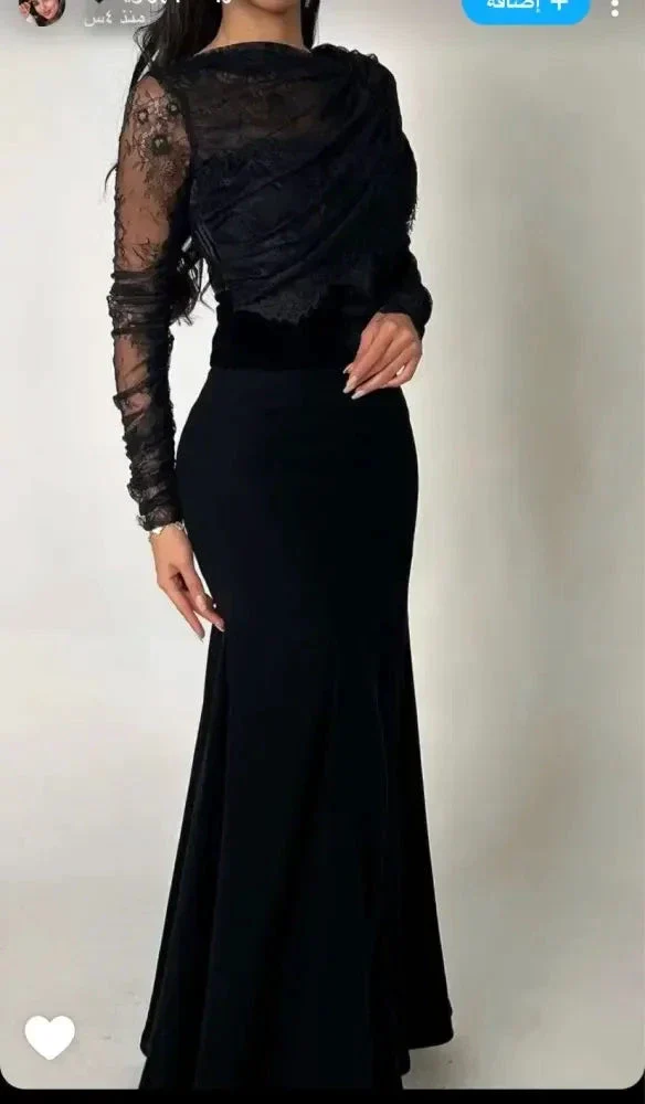 Saudi Arabia Black Women Evening Gowns Beads Floor Length Prom Dresses Long Sleeves Formal Wedding Cocktail Party Dress - Image 3