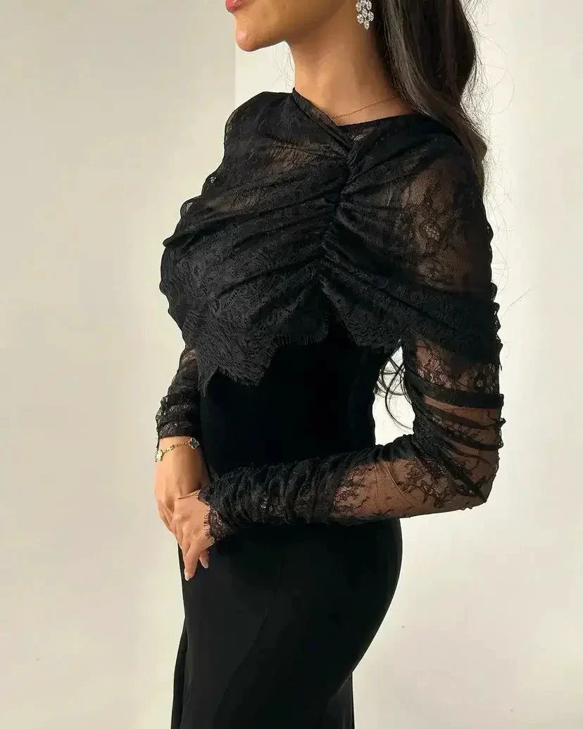 Saudi Arabia Black Women Evening Gowns Beads Floor Length Prom Dresses Long Sleeves Formal Wedding Cocktail Party Dress - Image 4