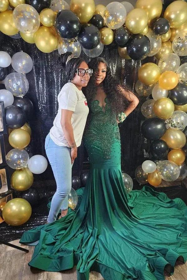 Saxy Long V-neck Sleeveless Mermaid Prom Dress With Beading - Image 3
