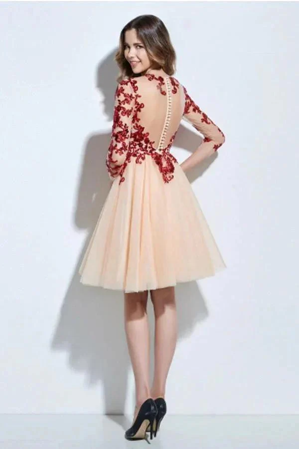 Scoop 3/4 Length Sleeves Appliques Sequins Knee-Length Cocktail Dress PG118 - Image 2