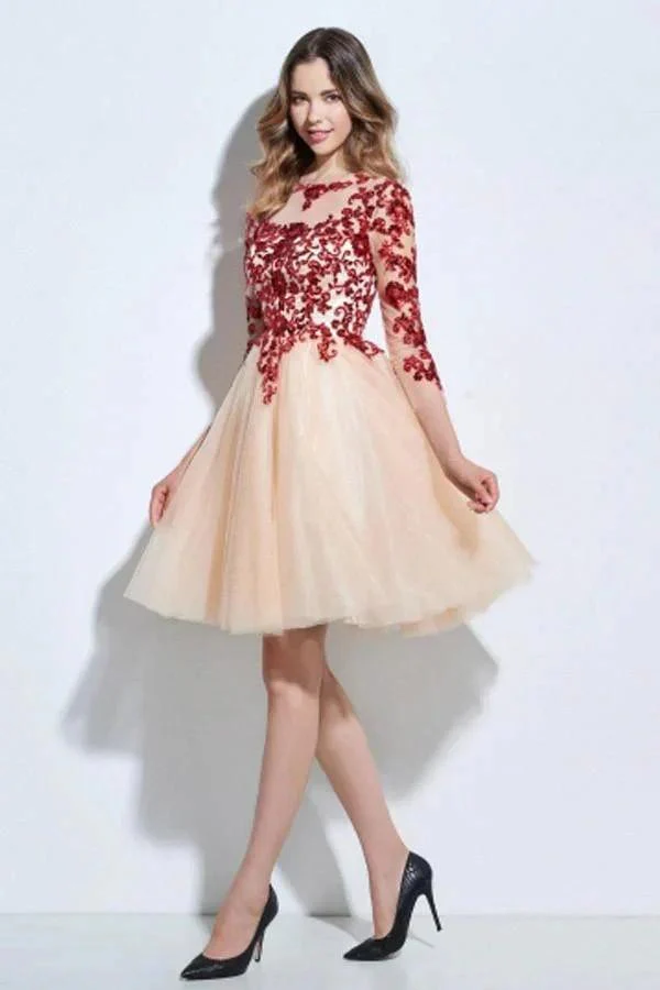 Scoop 3/4 Length Sleeves Appliques Sequins Knee-Length Cocktail Dress PG118 - Image 3