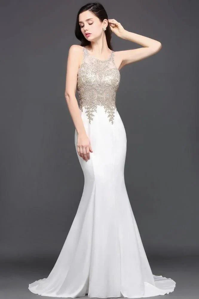 Scoop Chiffon Appliques Mermaid Prom Dress - Image 2