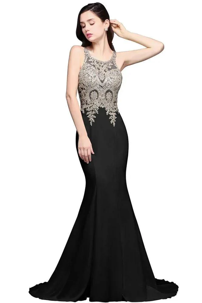 Scoop Chiffon Appliques Mermaid Prom Dress - Image 5