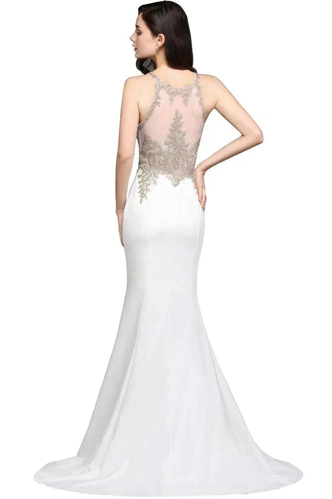 Scoop Chiffon Appliques Mermaid Prom Dress - Image 6
