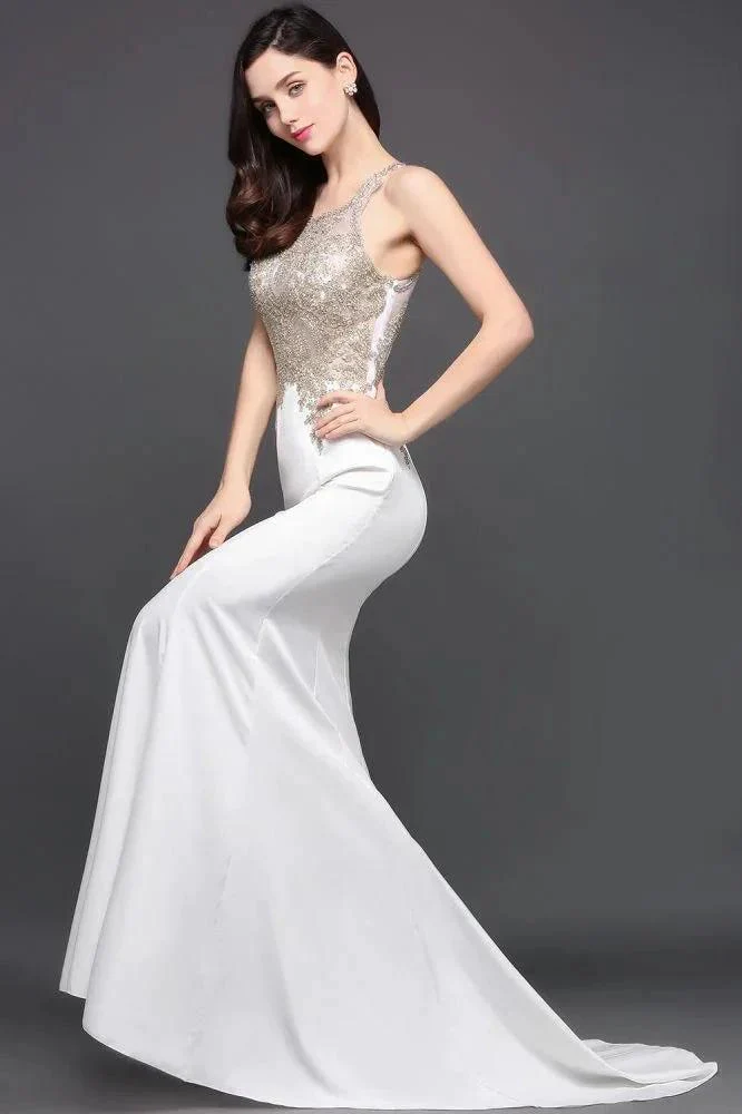 Scoop Chiffon Appliques Mermaid Prom Dress - Image 7