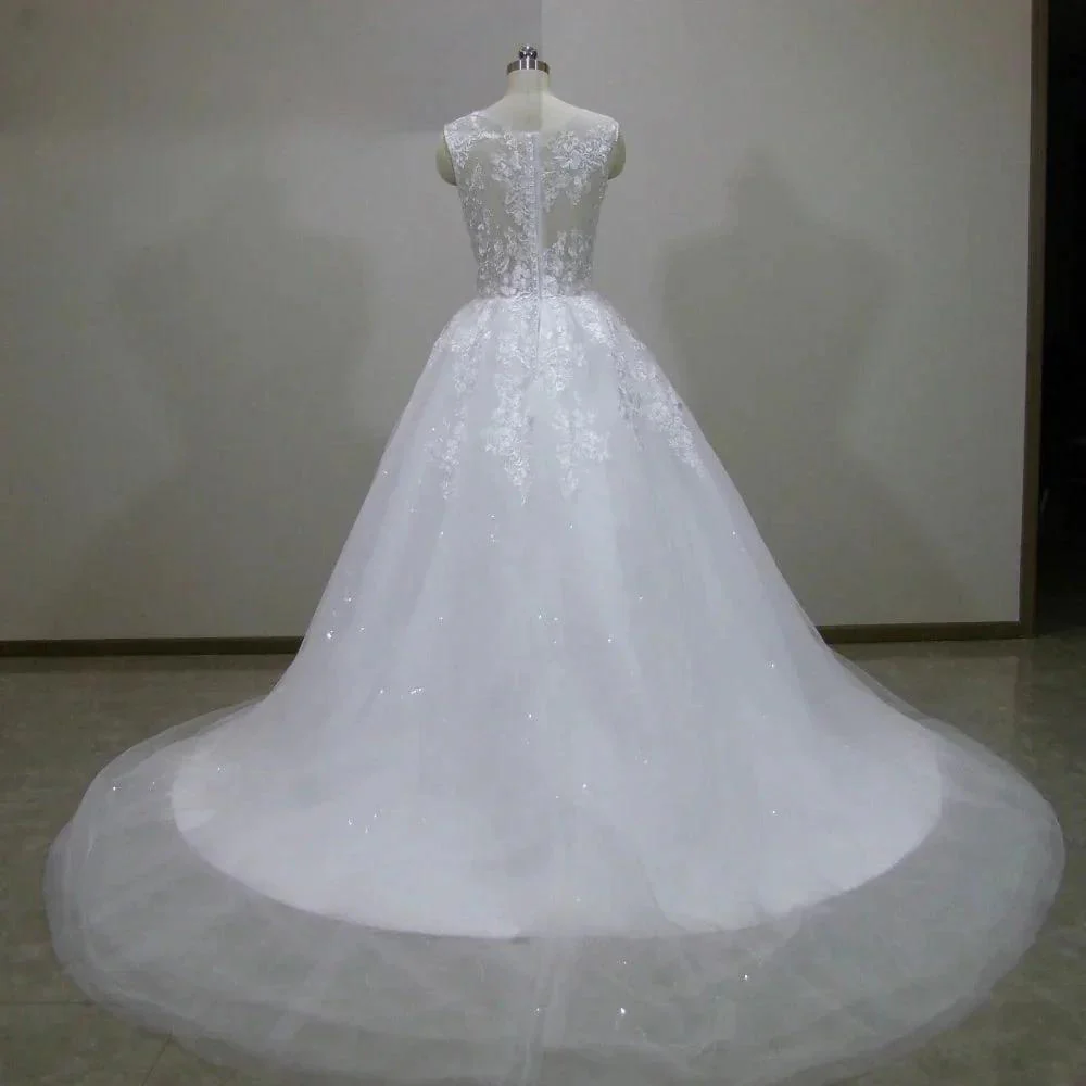 Scoop Lace Applique A Line Wedding Dresses Sleeveless Illusion Tulle Boho Bridal Gown Vestido De Noiva - Image 4
