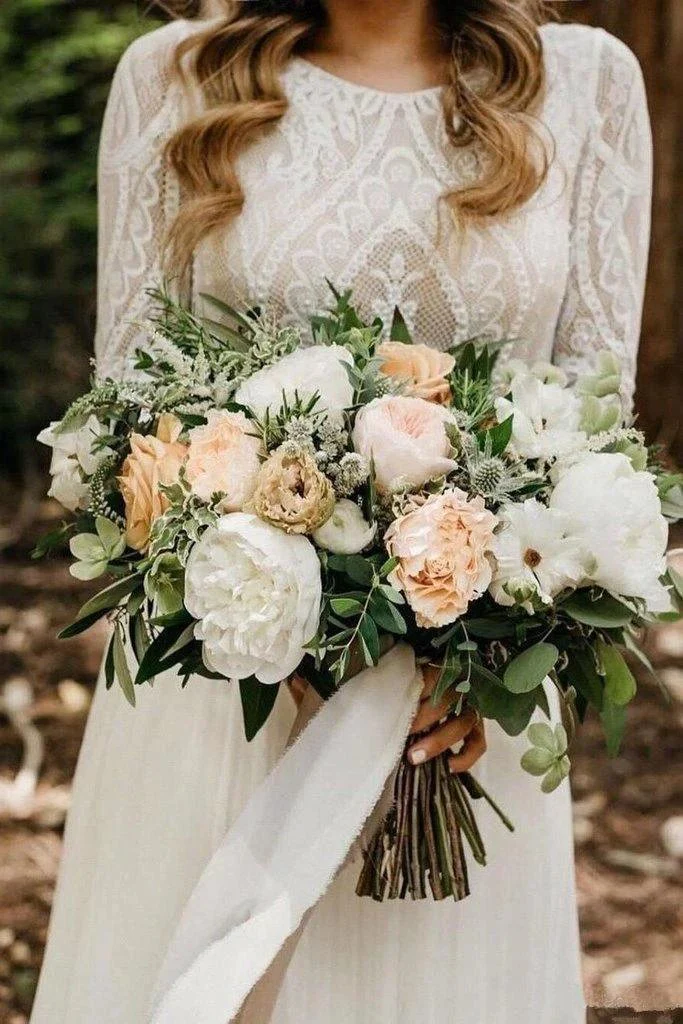 Scoop Long Sleeve Chiffon Wedding Dresses Backless Ivory Bridal Gown WD509 - Image 4