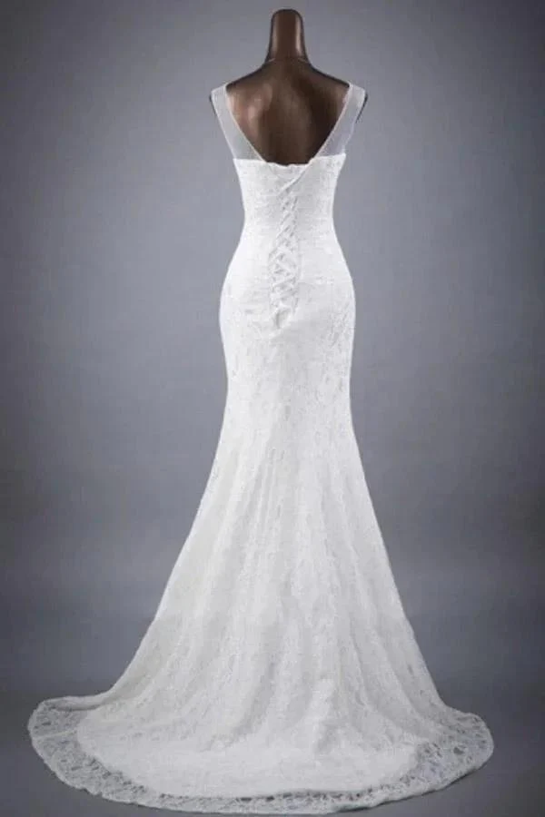 Scoop Neck Appliques Lace Trumpet/Mermaid Wedding Dress WD154 - Image 2