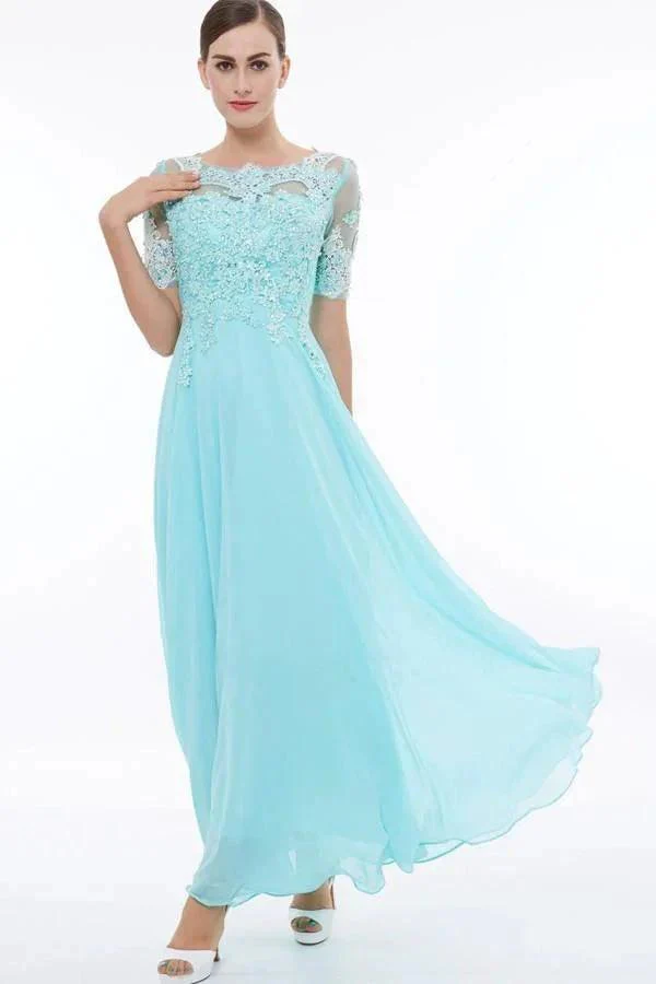 Scoop Neck Short Sleeves Beading Appliques Prom Dress Evening Dresses PG324 - Image 2