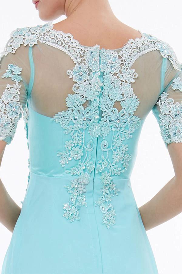 Scoop Neck Short Sleeves Beading Appliques Prom Dress Evening Dresses PG324 - Image 3