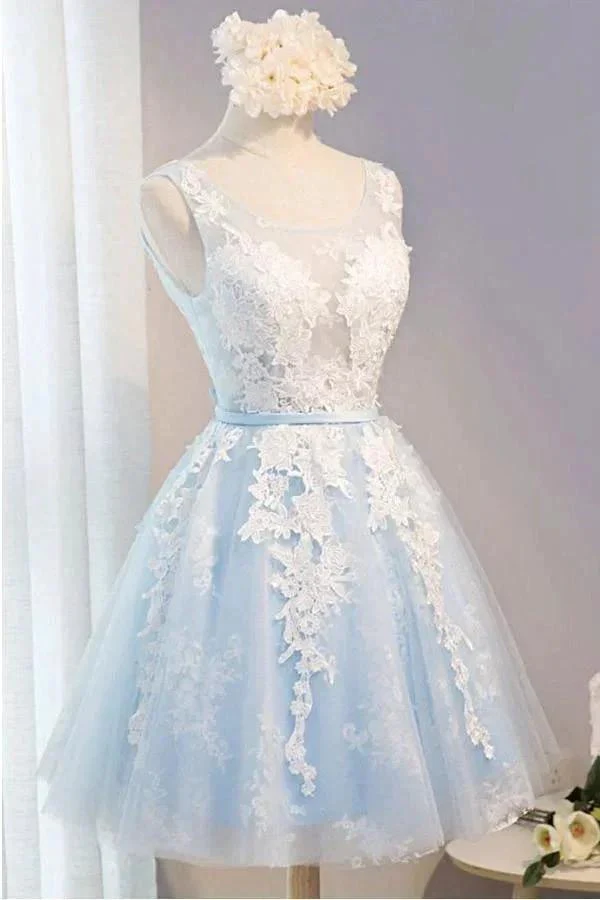 Scoop Neck Short Tulle Homecoming Dress Party Dress With Appliques Lace PG137 - Image 2