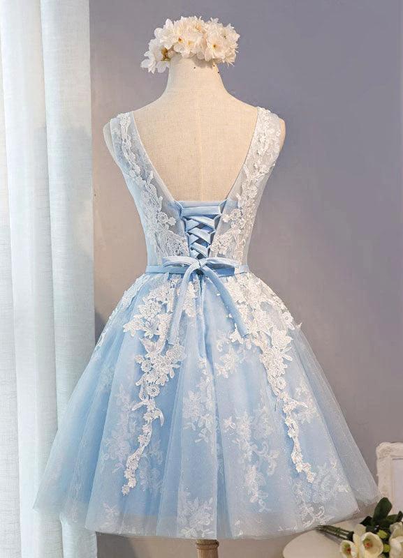 Scoop Neck Short Tulle Homecoming Dress Party Dress With Appliques Lace PG137 - Image 3