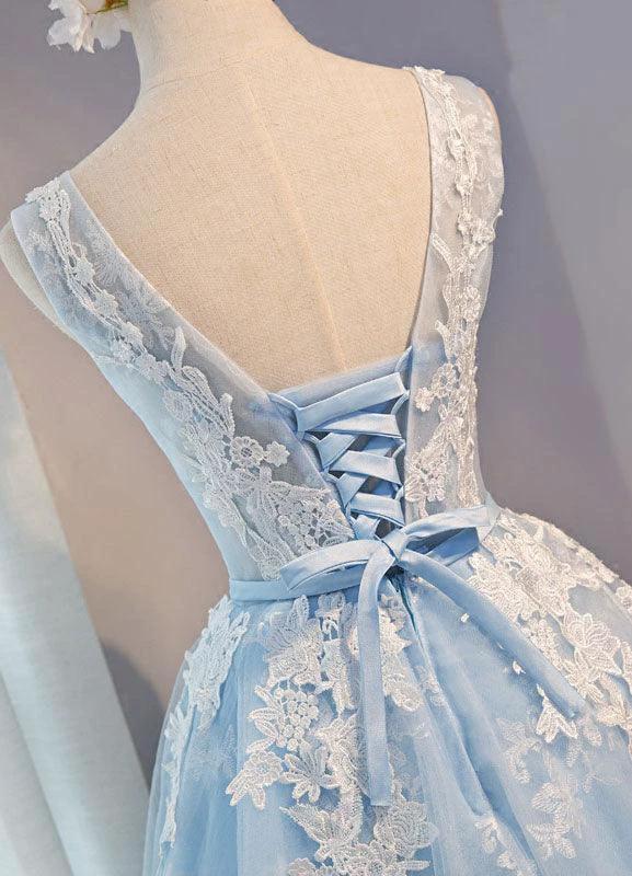 Scoop Neck Short Tulle Homecoming Dress Party Dress With Appliques Lace PG137 - Image 4