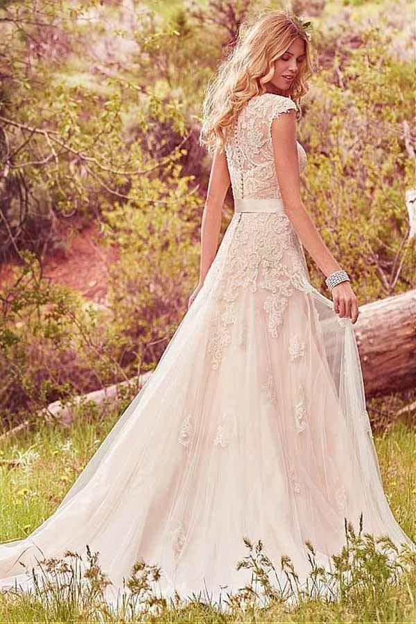 Scoop Neckline A-Line Tulle Wedding Dresses With Lace Appliques WD202 - Image 2