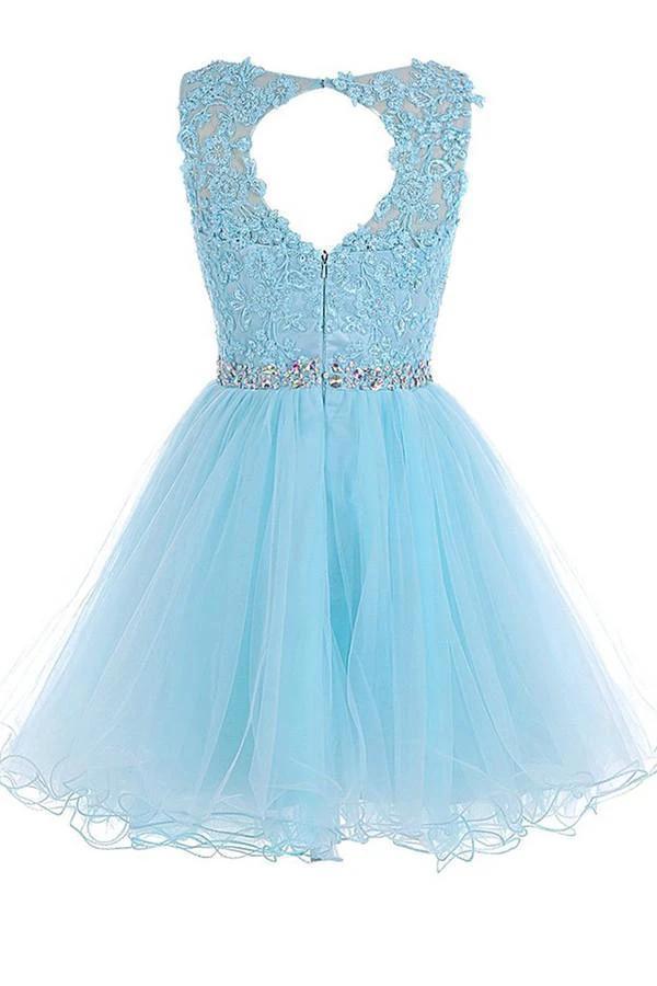 Scoop Short Blue Zipper-up Tulle Homecoming Dress PG013 - Image 2